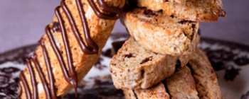 Walnut biscotti covered in chocolate